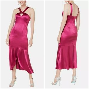 Aiden Mattox Liquid Satin Keyhole Sleeveless Halter High Low  Holiday Dress